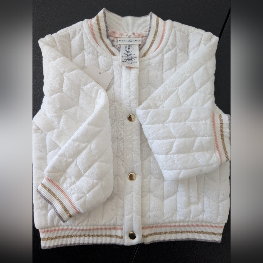 Max Studio White Quilted Kids Jacket